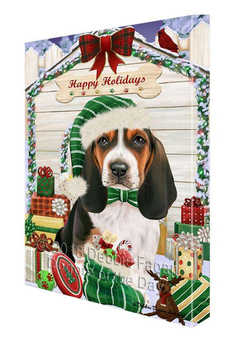 Happy Holidays Christmas Basset Hound Dog House with Presents Canvas Print Wall Art Décor CVS78479