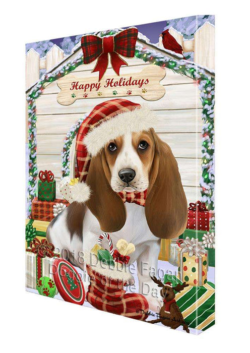 Happy Holidays Christmas Basset Hound Dog House with Presents Canvas Print Wall Art Décor CVS78488