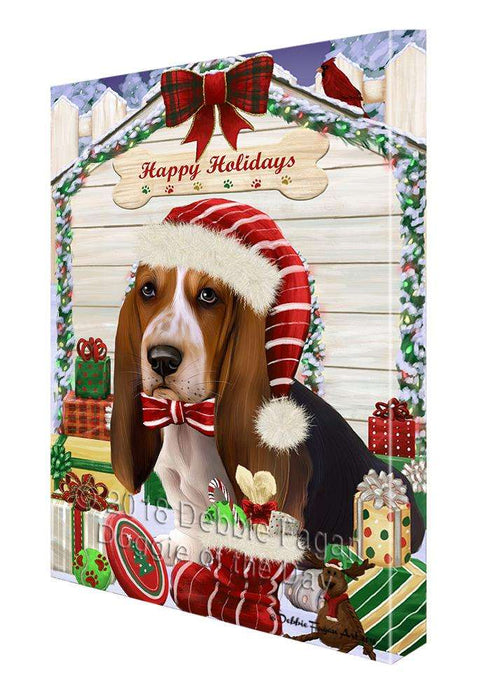 Happy Holidays Christmas Basset Hound Dog House with Presents Canvas Print Wall Art Décor CVS78497
