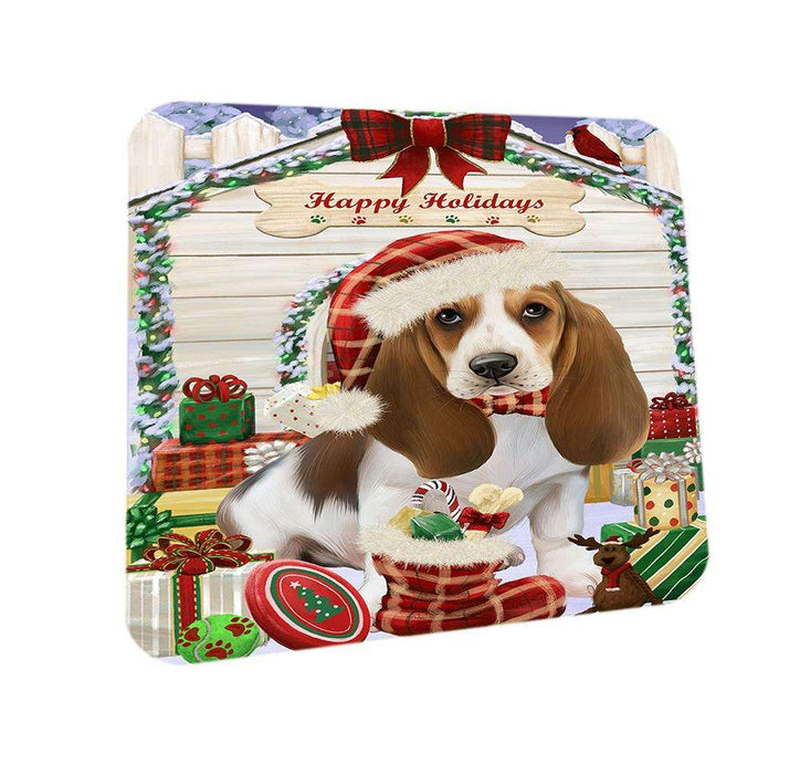 Happy Holidays Christmas Basset Hound Dog House with Presents Coasters Set of 4 CST51281