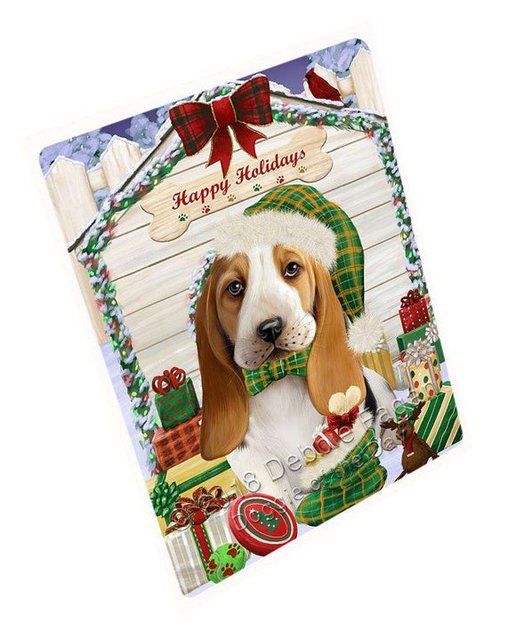 Happy Holidays Christmas Basset Hound Dog House with Presents Large Refrigerator / Dishwasher Magnet RMAG67968