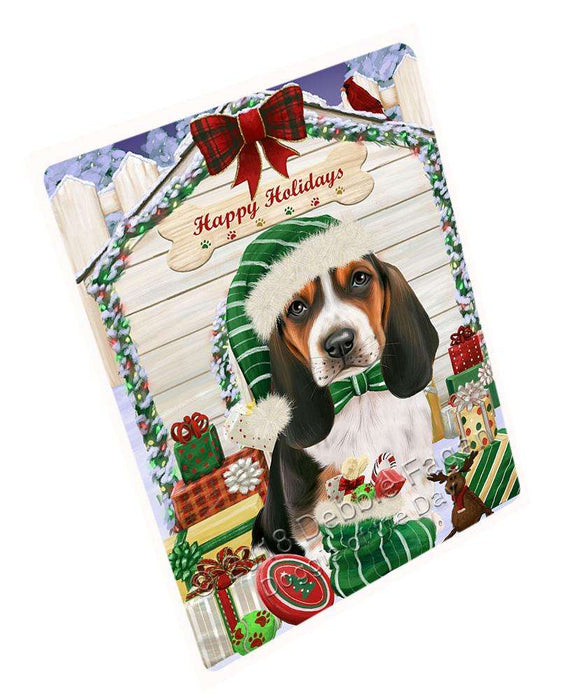 Happy Holidays Christmas Basset Hound Dog House with Presents Large Refrigerator / Dishwasher Magnet RMAG67974