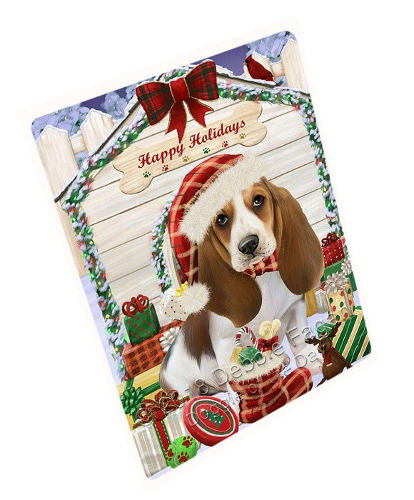 Happy Holidays Christmas Basset Hound Dog House with Presents Large Refrigerator / Dishwasher Magnet RMAG67980