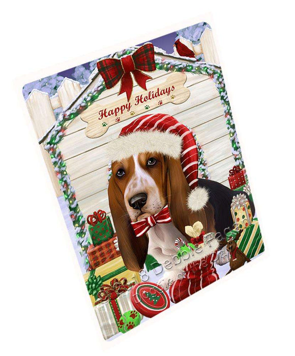 Happy Holidays Christmas Basset Hound Dog House with Presents Large Refrigerator / Dishwasher Magnet RMAG67986