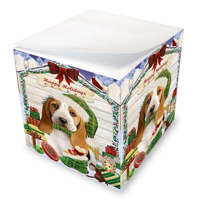 Happy Holidays Christmas Basset Hound Dog House with Presents Note Cube NOC51320