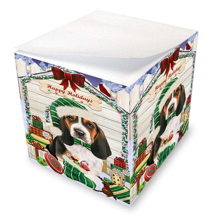 Happy Holidays Christmas Basset Hound Dog House with Presents Note Cube NOC51321