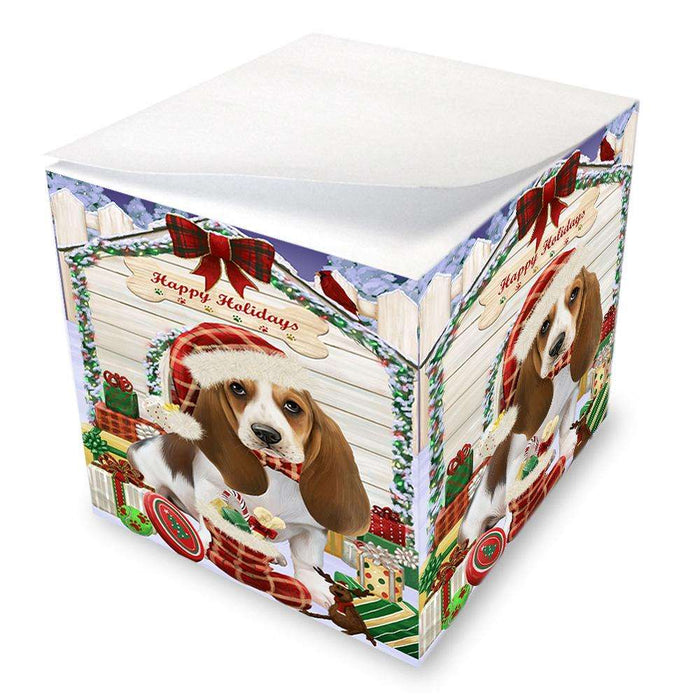 Happy Holidays Christmas Basset Hound Dog House with Presents Note Cube NOC51322