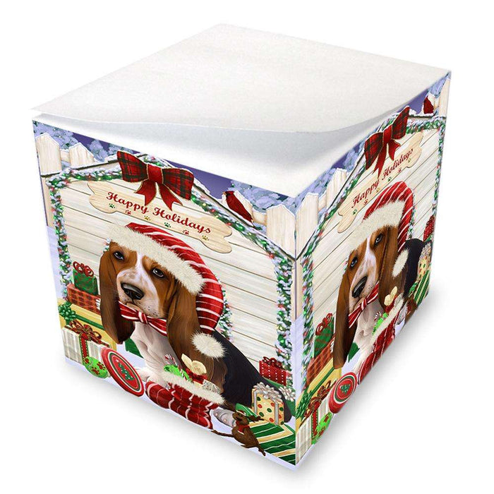 Happy Holidays Christmas Basset Hound Dog House with Presents Note Cube NOC51323