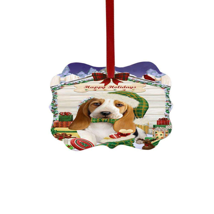 Happy Holidays Christmas Basset Hound House With Presents Double-Sided Photo Benelux Christmas Ornament LOR49770