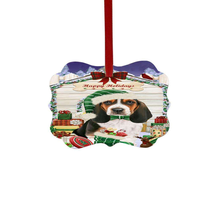 Happy Holidays Christmas Basset Hound House With Presents Double-Sided Photo Benelux Christmas Ornament LOR49771