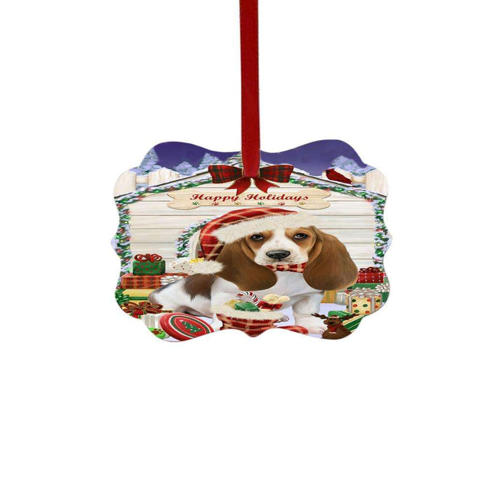 Happy Holidays Christmas Basset Hound House With Presents Double-Sided Photo Benelux Christmas Ornament LOR49772