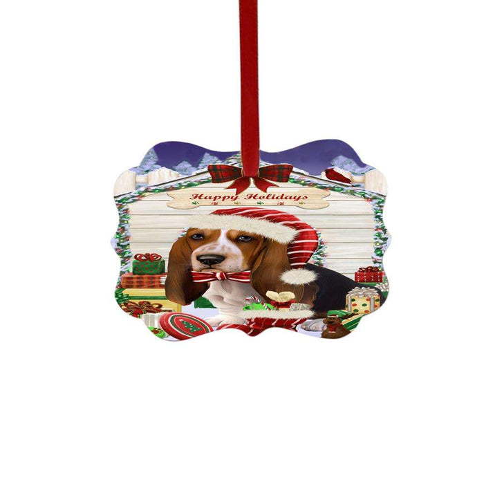 Happy Holidays Christmas Basset Hound House With Presents Double-Sided Photo Benelux Christmas Ornament LOR49773