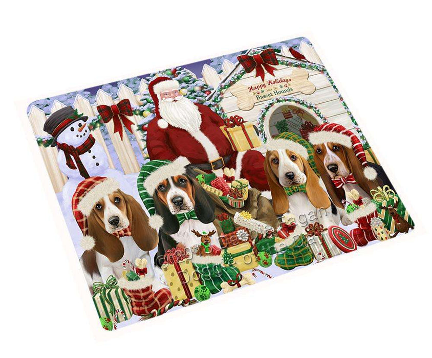 Happy Holidays Christmas Basset Hounds Dog House Gathering Large Refrigerator / Dishwasher Magnet RMAG67704