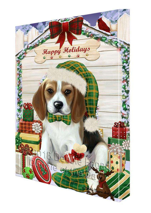 Happy Holidays Christmas Beagle Dog House with Presents Canvas Print Wall Art Décor CVS78506