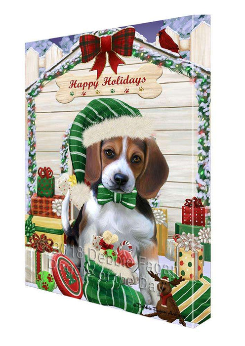 Happy Holidays Christmas Beagle Dog House with Presents Canvas Print Wall Art Décor CVS78515