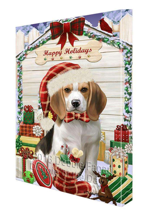 Happy Holidays Christmas Beagle Dog House with Presents Canvas Print Wall Art Décor CVS78524