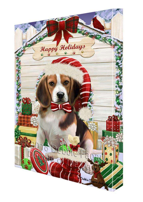 Happy Holidays Christmas Beagle Dog House with Presents Canvas Print Wall Art Décor CVS78533