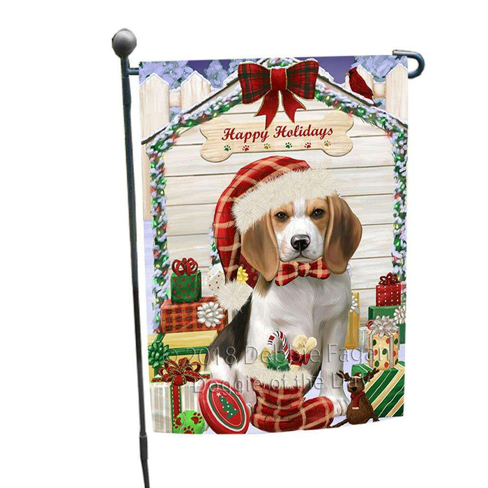 Happy Holidays Christmas Beagle Dog House with Presents Garden Flag GFLG51248