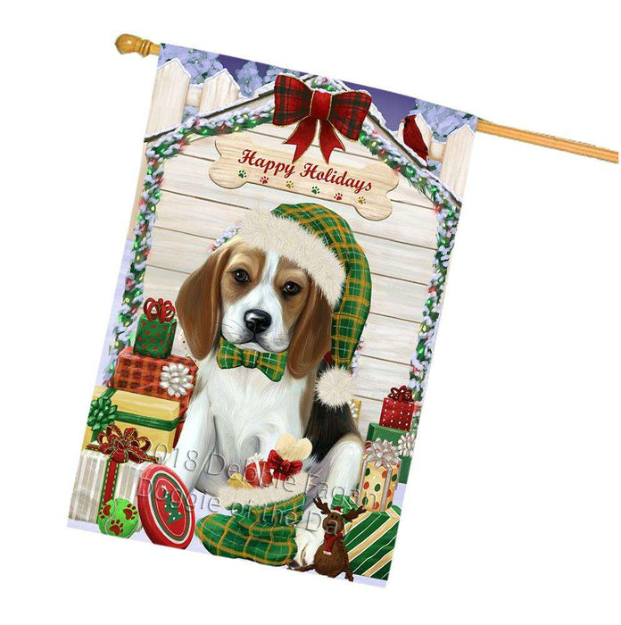 Happy Holidays Christmas Beagle Dog House with Presents House Flag FLG51382