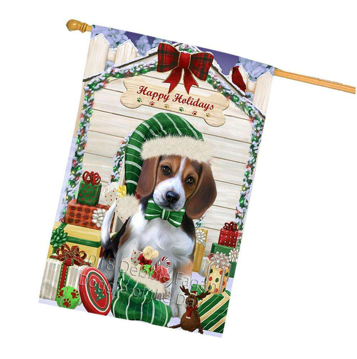 Happy Holidays Christmas Beagle Dog House with Presents House Flag FLG51383