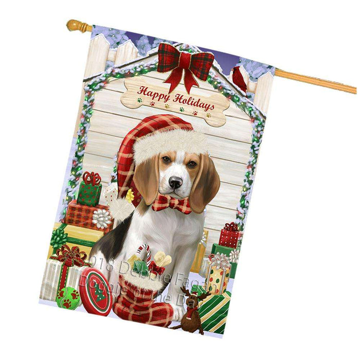 Happy Holidays Christmas Beagle Dog House with Presents House Flag FLG51384