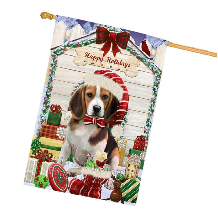 Happy Holidays Christmas Beagle Dog House with Presents House Flag FLG51385