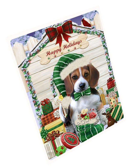 Happy Holidays Christmas Beagle Dog House with Presents Large Refrigerator / Dishwasher Magnet RMAG67998