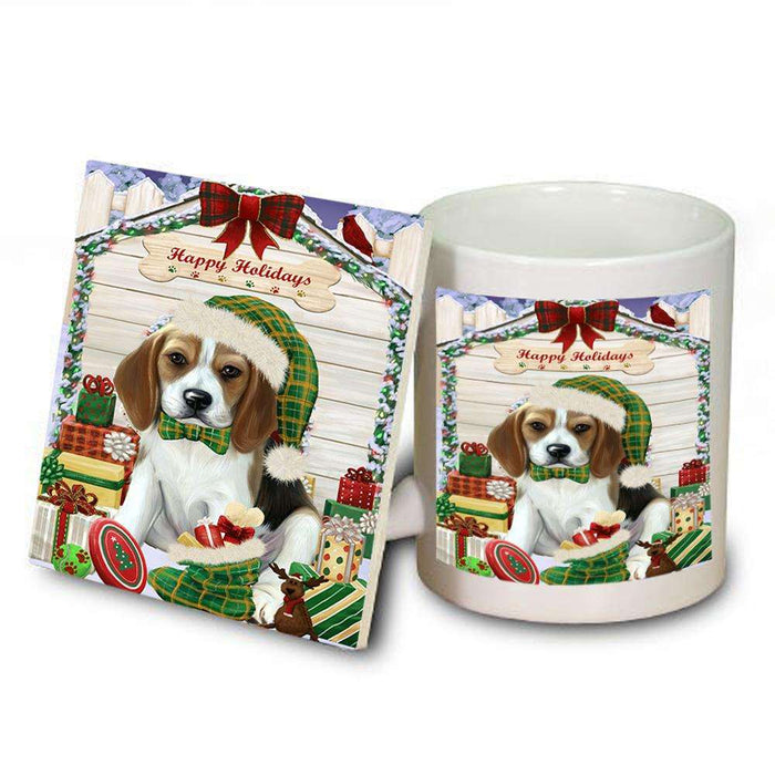 Happy Holidays Christmas Beagle Dog House with Presents Mug and Coaster Set MUC51316