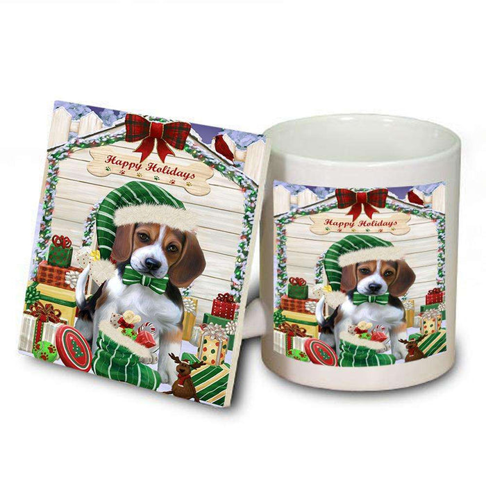 Happy Holidays Christmas Beagle Dog House with Presents Mug and Coaster Set MUC51317