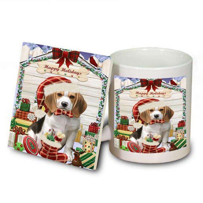 Happy Holidays Christmas Beagle Dog House with Presents Mug and Coaster Set MUC51318