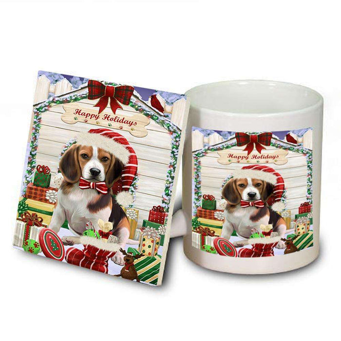 Happy Holidays Christmas Beagle Dog House with Presents Mug and Coaster Set MUC51319