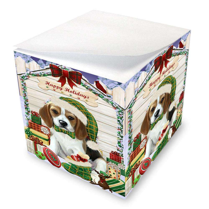 Happy Holidays Christmas Beagle Dog House with Presents Note Cube NOC51324