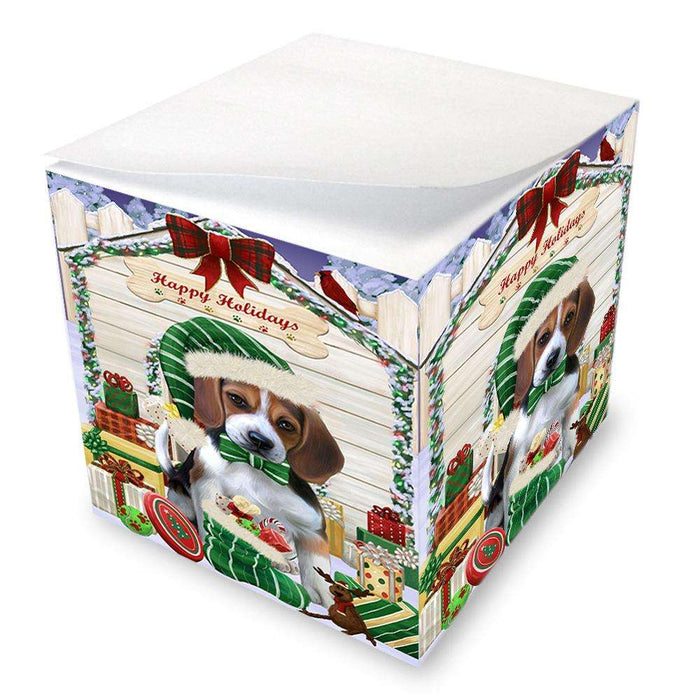 Happy Holidays Christmas Beagle Dog House with Presents Note Cube NOC51325