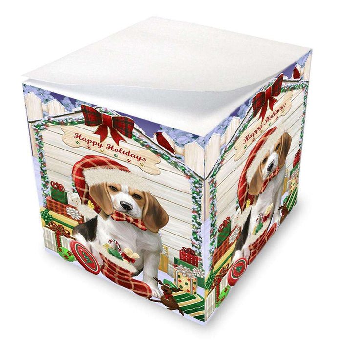 Happy Holidays Christmas Beagle Dog House with Presents Note Cube NOC51326
