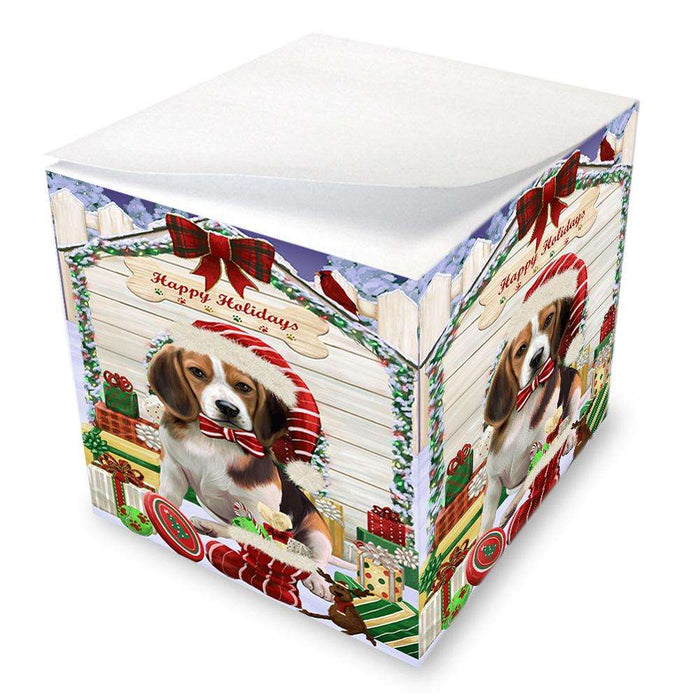 Happy Holidays Christmas Beagle Dog House with Presents Note Cube NOC51327