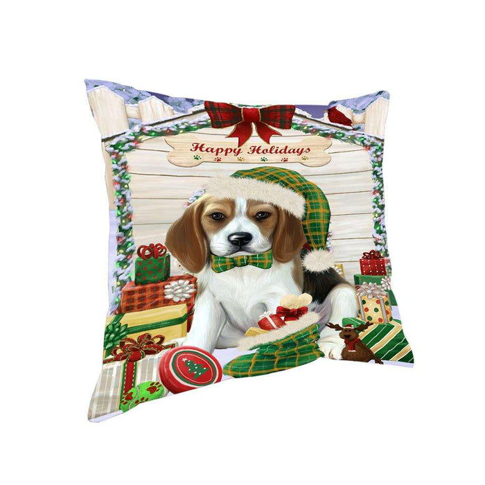Happy Holidays Christmas Beagle Dog House with Presents Pillow PIL61360