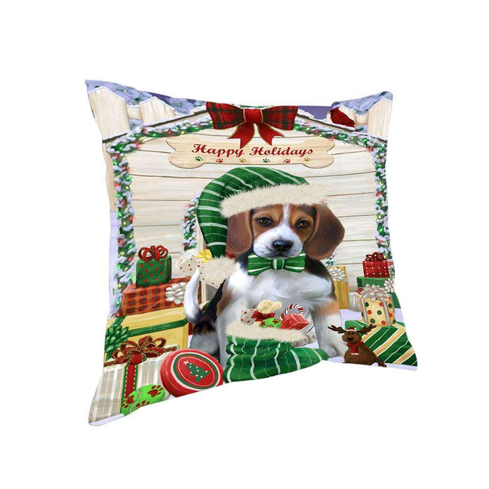 Happy Holidays Christmas Beagle Dog House with Presents Pillow PIL61364