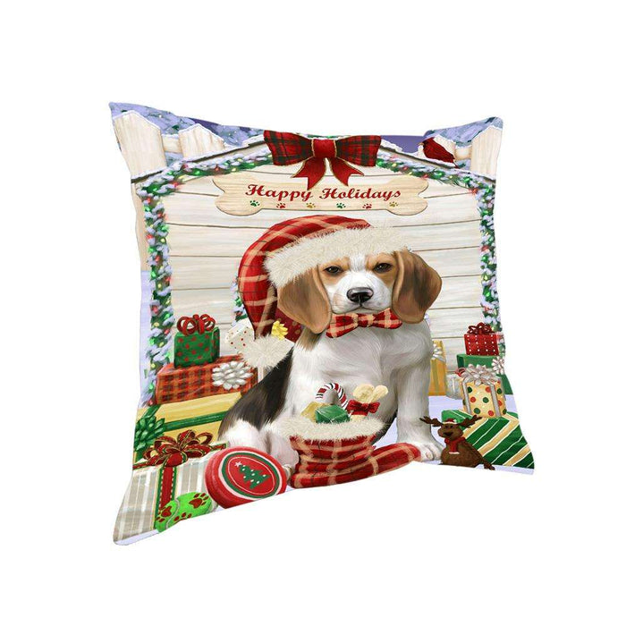 Happy Holidays Christmas Beagle Dog House with Presents Pillow PIL61368