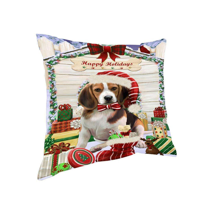 Happy Holidays Christmas Beagle Dog House with Presents Pillow PIL61372