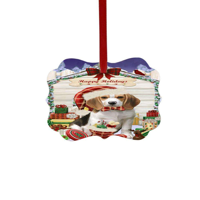 Happy Holidays Christmas Beagle House With Presents Double-Sided Photo Benelux Christmas Ornament LOR49776