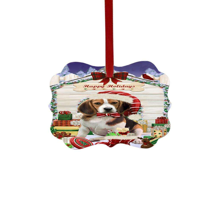 Happy Holidays Christmas Beagle House With Presents Double-Sided Photo Benelux Christmas Ornament LOR49777