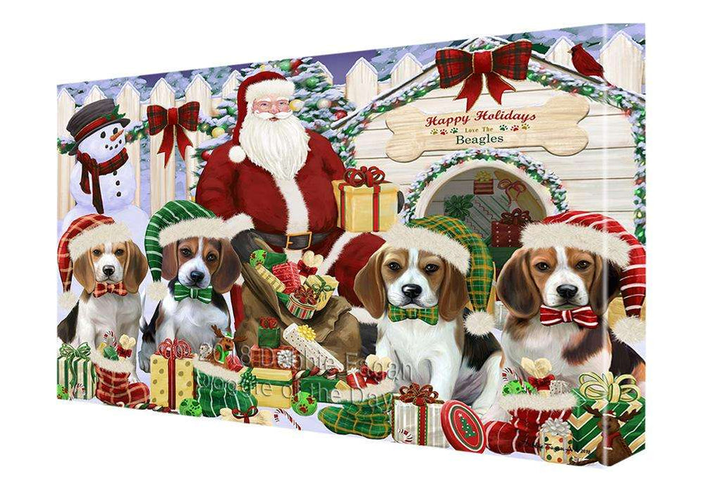 Happy Holidays Christmas Beagles Dog House Gathering Canvas Print Wall Art Décor CVS78083