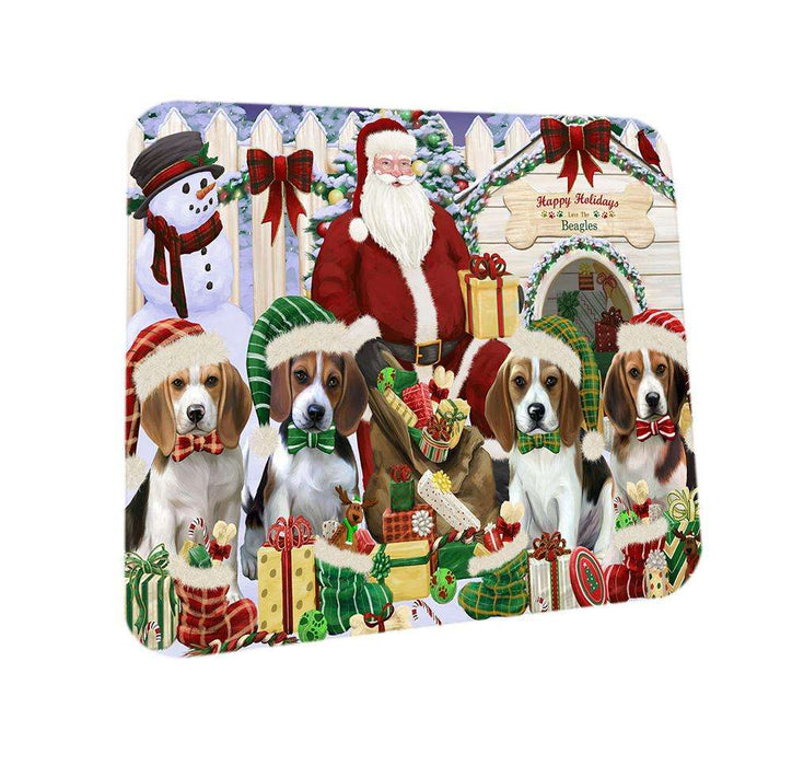 Happy Holidays Christmas Beagles Dog House Gathering Coasters Set of 4 CST51236