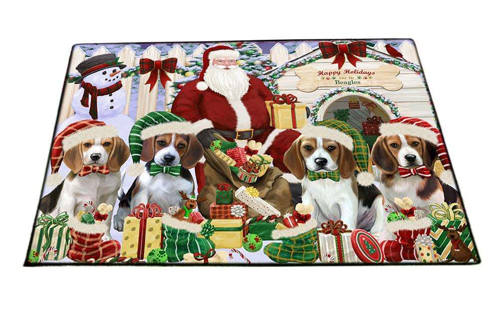 Happy Holidays Christmas Beagles Dog House Gathering Floormat FLMS51042