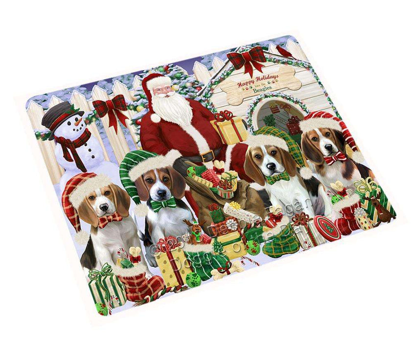 Happy Holidays Christmas Beagles Dog House Gathering Large Refrigerator / Dishwasher Magnet RMAG67710
