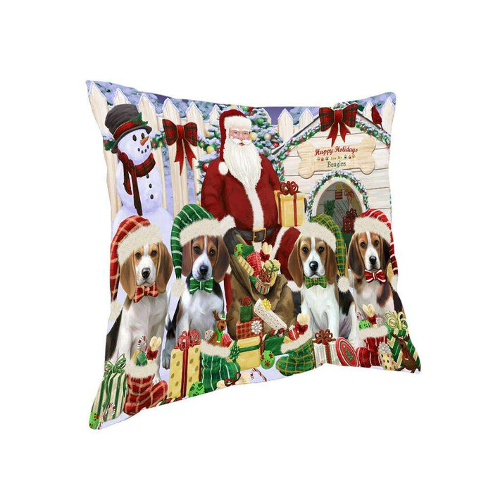 Happy Holidays Christmas Beagles Dog House Gathering Pillow PIL61172