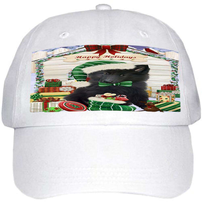 Happy Holidays Christmas Belgian Shepherd Dog House with Presents Ball Hat Cap HAT57720