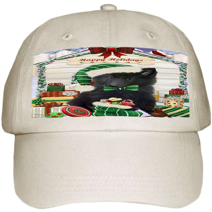 Happy Holidays Christmas Belgian Shepherd Dog House with Presents Ball Hat Cap HAT57720