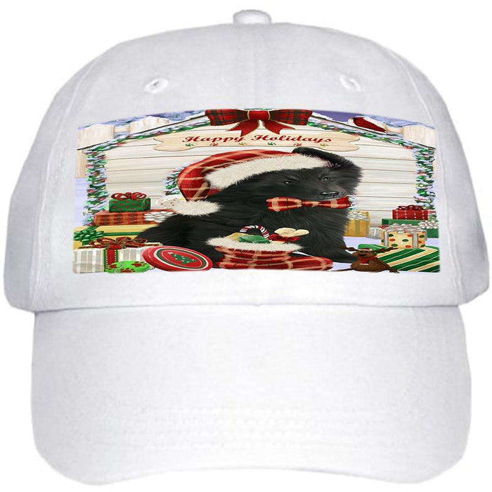 Happy Holidays Christmas Belgian Shepherd Dog House with Presents Ball Hat Cap HAT57723