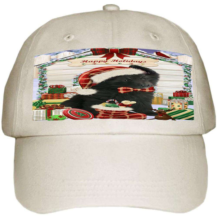 Happy Holidays Christmas Belgian Shepherd Dog House with Presents Ball Hat Cap HAT57723